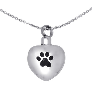 Stainless Steel Engraved Paw Print Heart Ash Pendant