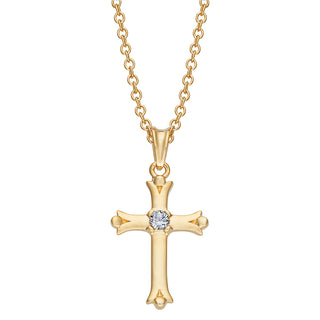 14K Gold Plated Kid's Birthstone Cross Pendant