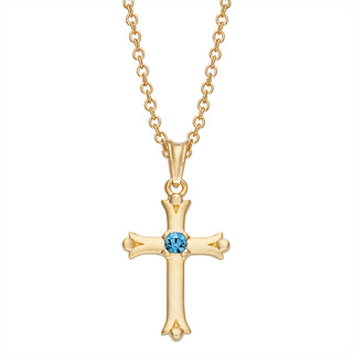 14K Gold Plated Kid's Birthstone Cross Pendant