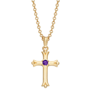 14K Gold Plated Kid's Birthstone Cross Pendant