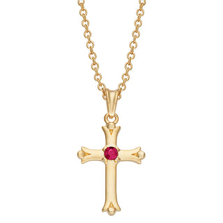 14K Gold Plated Kid's Birthstone Cross Pendant