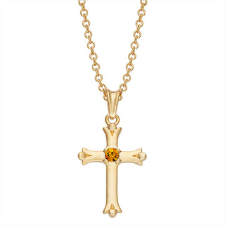 14K Gold Plated Kid's Birthstone Cross Pendant