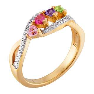 Mother's 14K Gold over Sterling Family Heart Birthstone Ring with CZ