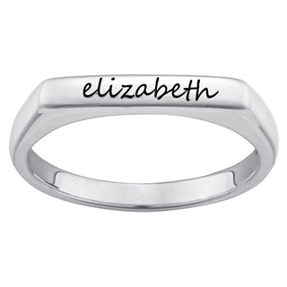 Sterling Silver Engraved Name Rectangular Stackable Ring