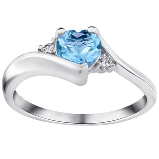 Genuine Blue Topaz Heart Ring with CZ Accent