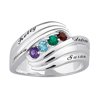 Sterling Silver Family Name & Birthstone Ring