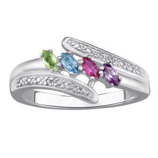 10K White Gold Marquise Birthstone & Diamond Accent Mother's Ring