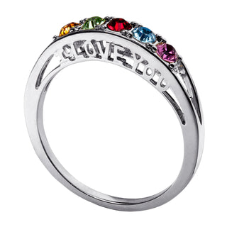 I Love You Family Birthstone Ring With Free Pearl Earrings - Pierced