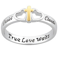 Sterling Silver Cross Heart Purity Name Ring