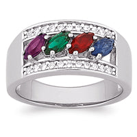 Sterling Silver Mothers Marquise Birthstone & CZ Ring