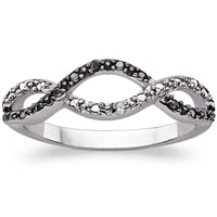 Sterling Silver Black and White Diamond Accent Wave Ring