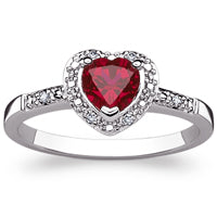Sterling Silver Faux Ruby Heart and Genuine Diamond Ring