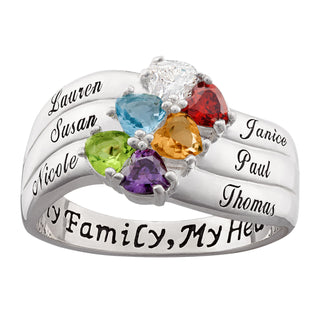 Sterling Sterling Heart-Shaped Birthstone and Name Family Ring