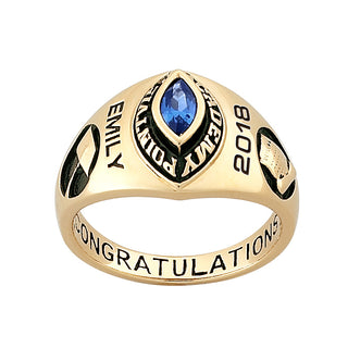 10K Yellow Gold Ladies Traditional Marquise Birthstone Freedom Class Ring