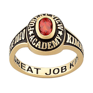 Ladies 18K Over Sterling Traditional Oval Stone Class Ring