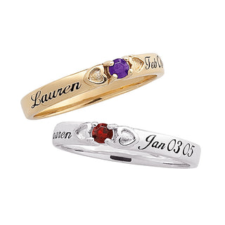 18K Gold over Sterling Genuine Birthstone Stackable Name Ring