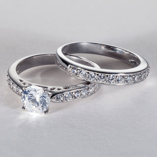 3 Carat Platinum Plated Sterling Silver Round CZ Wedding Set