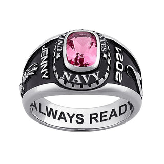 Ladies Sterling Silver Traditional Birthstone MILITARY RING