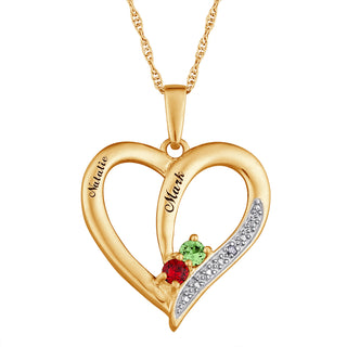 14K Gold over Sterling Birthstone & Name Heart Necklace