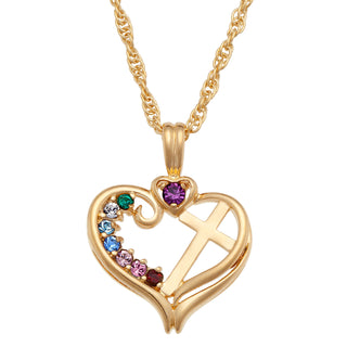 Mother's Birthstone Cross Heart Necklace