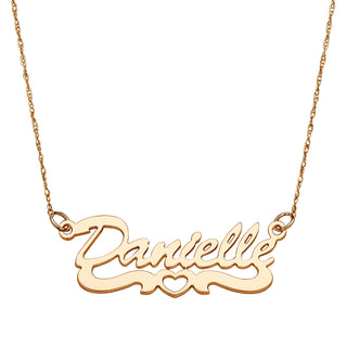 14K Gold over Sterling Script Name Necklace with Open Heart Tail