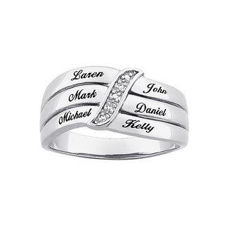 Sterling Silver Engraved Family Diamond Name Ring