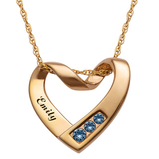 14K Gold over Sterling Birthstone & Name Heart Necklace