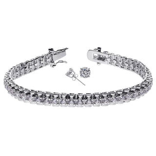 Silver Plated CZ Tennis Bracelet with CZ Stud Earrings