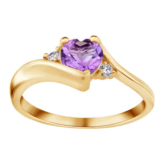 14K Gold over Sterling Amethyst Heart Ring with Diamond Accent