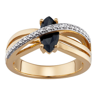 14K Gold Plated Marquise Black Onyx Wrap Ring