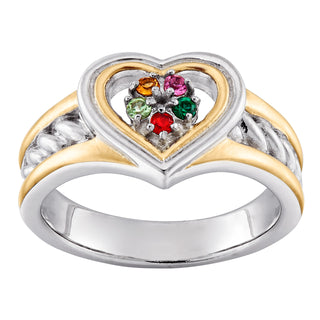 Mother's Sterling Silver Two-Tone Heart Birthstone Ring