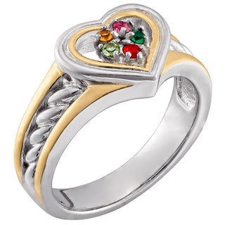 Mother's Sterling Silver Two-Tone Heart Birthstone Ring