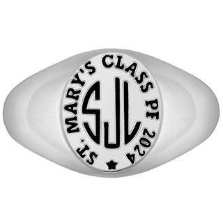 Ladies' Platinum Plated Monogram Signet Class Rings