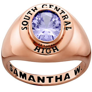 Ladies' 14k Rose Gold Plated Minimal Oval Birthstone Signet Class Ring