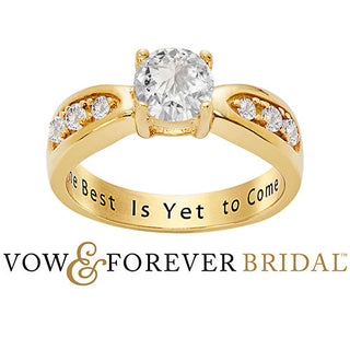 14K Gold over Sterling Brilliant White Topaz Engraved Wedding Ring