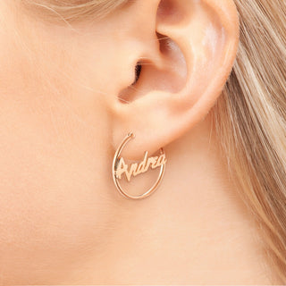 Personalized Bold Script Name Small Hoop Earrings