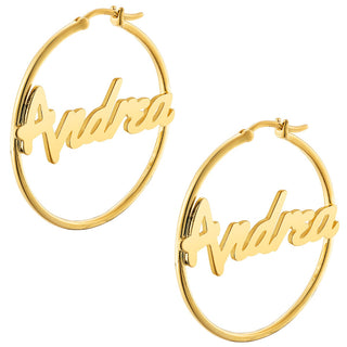 Personalized Bold Script Name Medium Hoop Earrings