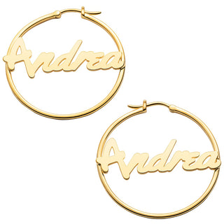 Personalized Bold Script Name Medium Hoop Earrings