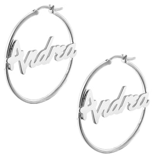 Personalized Bold Script Name Medium Hoop Earrings