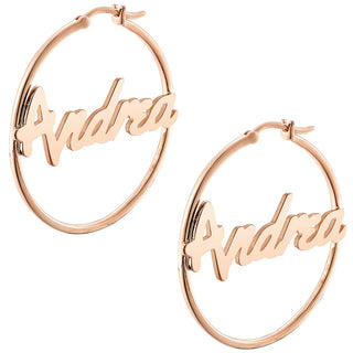 Personalized Bold Script Name Medium Hoop Earrings