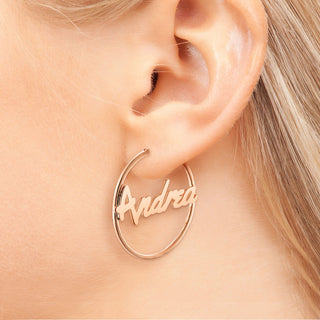 Personalized Bold Script Name Medium Hoop Earrings