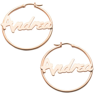 Personalized Bold Script Name Medium Hoop Earrings