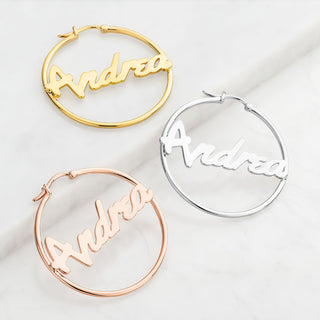 Personalized Bold Script Name Medium Hoop Earrings