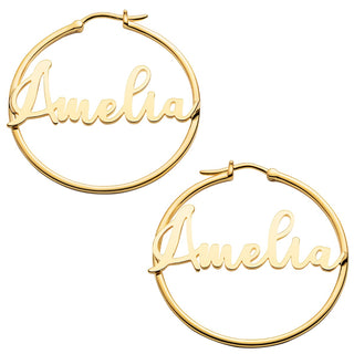 Personalized Script Name Medium Hoop Earrings