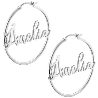 Personalized Script Name Medium Hoop Earrings