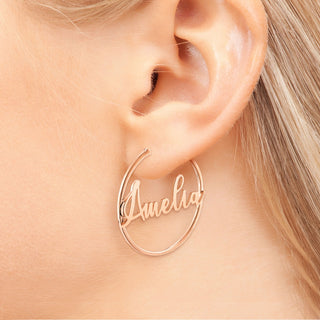 Personalized Script Name Medium Hoop Earrings