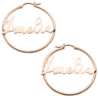 Personalized Script Name Medium Hoop Earrings