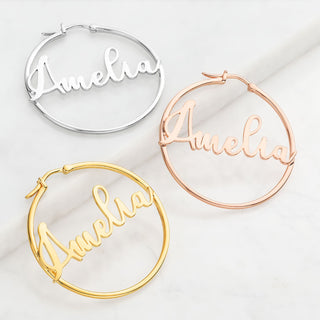 Personalized Script Name Medium Hoop Earrings