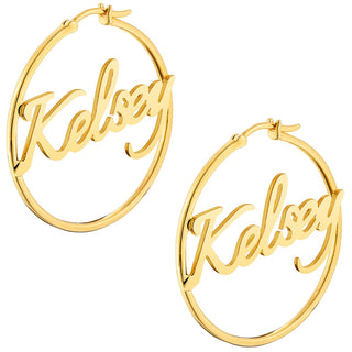 Personalized Script Name Medium Hoop Earrings