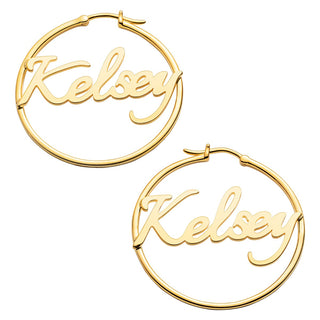 Personalized Script Name Medium Hoop Earrings